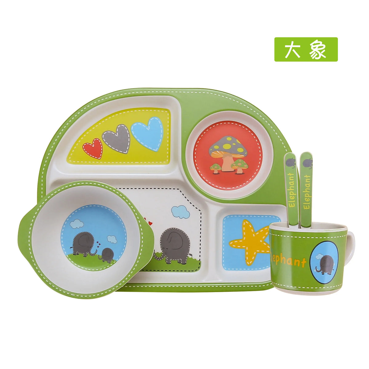 5-Piece Cartoon Bamboo-Fibre Kids' Tableware Set