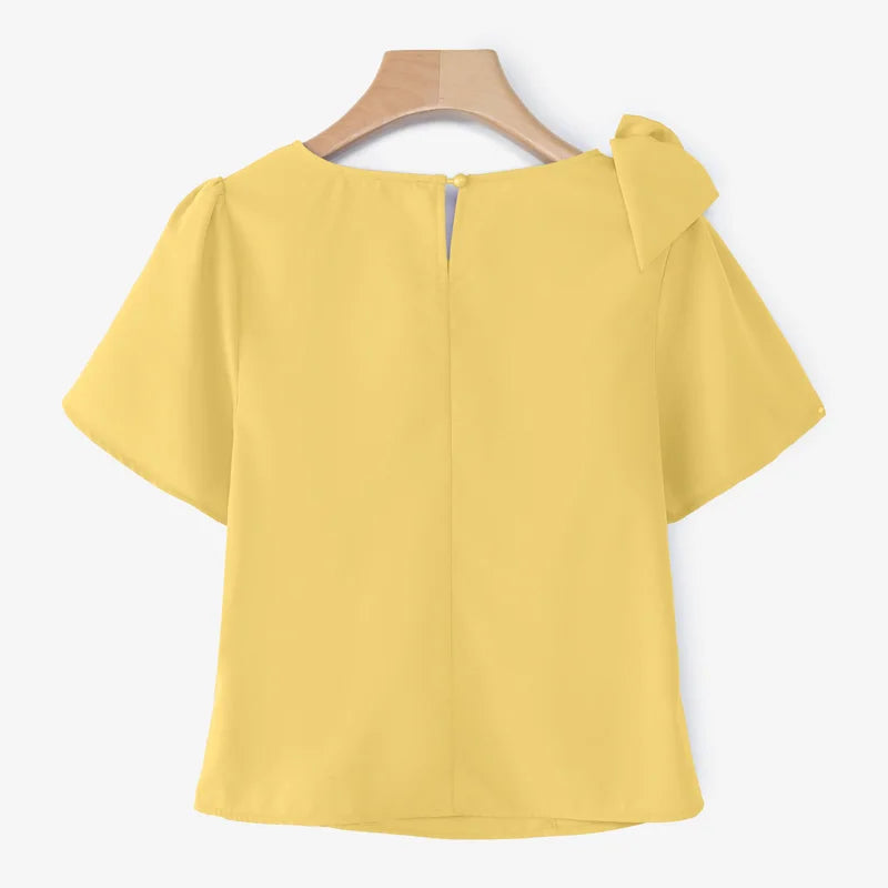 Women Blouse ZANZEA Elegant Office Lady Summer Short Puff Sleeve Bow Fashion Shirts 2025 Casual Solid Color Tops Tunic Blusas
