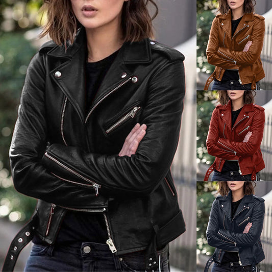 ZOMAXIUJEE Women's Short Faux-Leather Zip Jacket