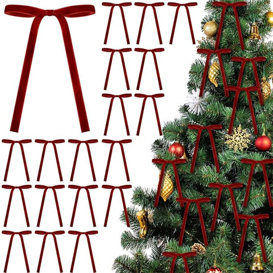 Velvet Christmas Tree Bows – 18 cm Vintage Ribbon Bows (10 or 20 Pack)