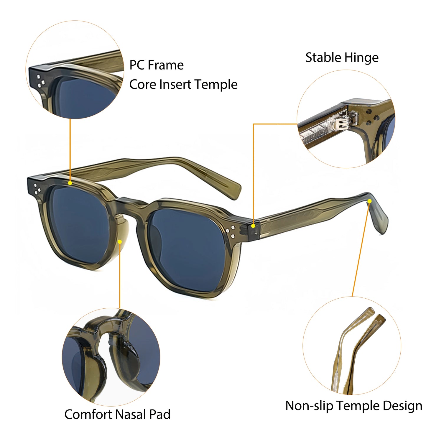 Caterside Fashion Sunglasses – Square Frame UV400 for Men & Women | Travel, Party & Festival