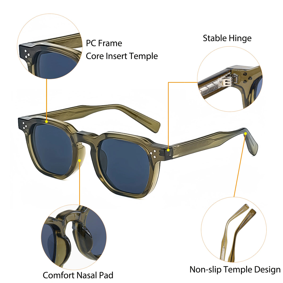 Caterside Fashion Sunglasses – Square Frame UV400 for Men & Women | Travel, Party & Festival