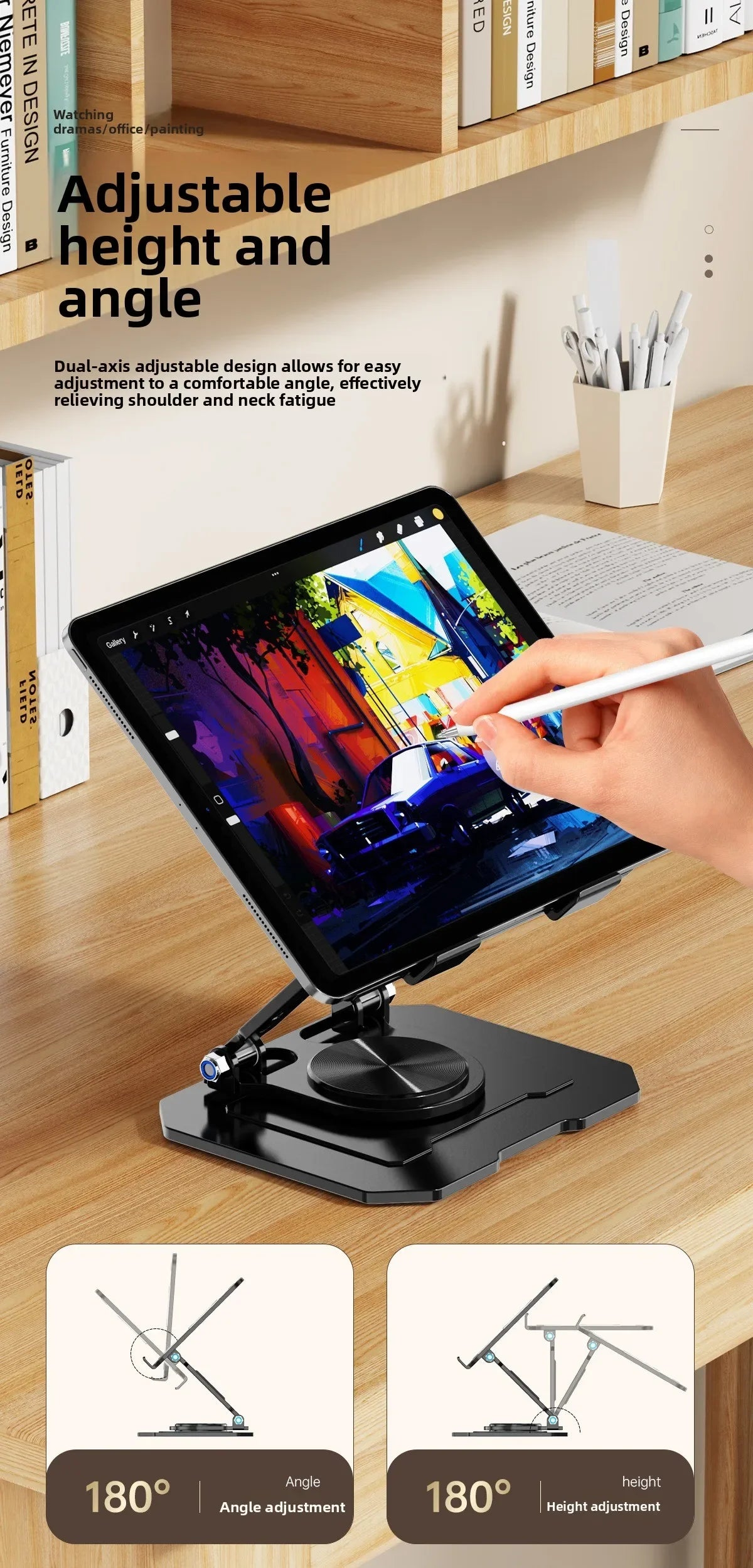Sturdy 360° Rotation Laptop Stand Adjustable Foldable Notebook Holder Space-saving Durable Desktop Riser for 10-17 Inch Laptops