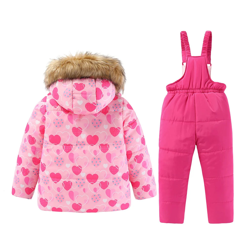 4-8T Kids Girls Ski Suits Hooded Snowboard Coats Children Winter Warm Pant Outdoor Sportwear Thick Cotton Snowboard Skiing Suit