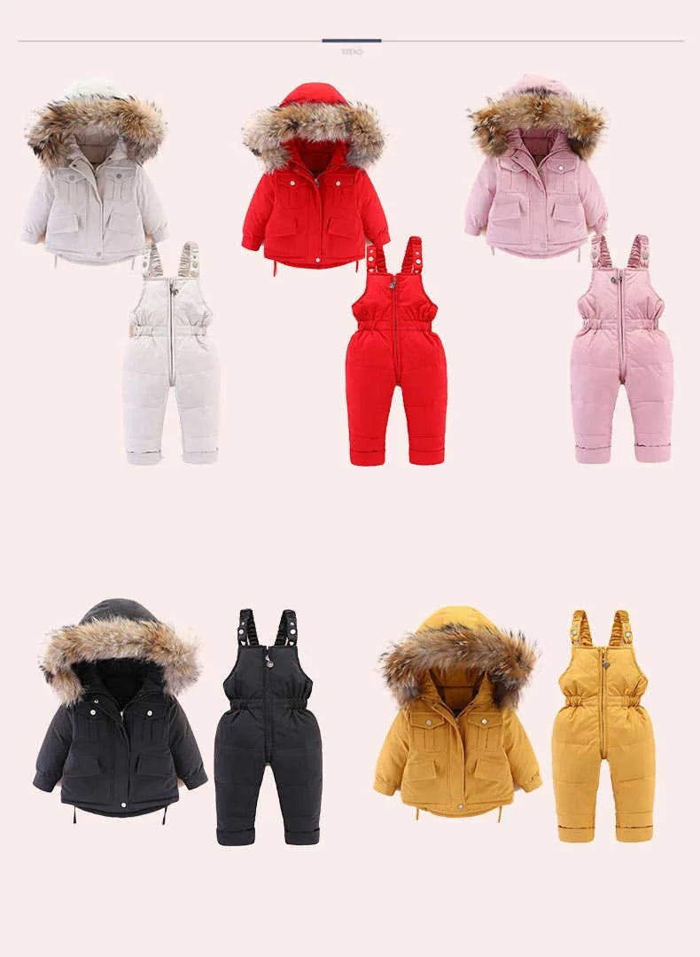 Autumn Winter Down Jacket for Girl Clothes Kids Overalls Snowsuit Baby Boy over Coat Toddler New Clothing Set Parka Real Fur