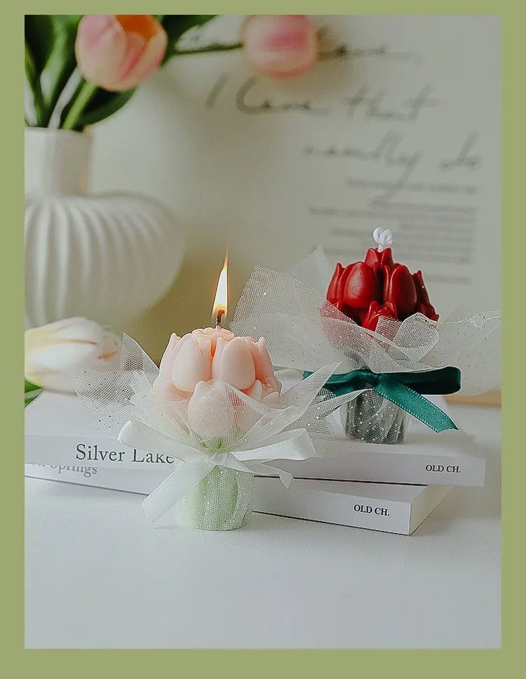Handmade Tulip Bouquet Candle Scented Candle Aromatherapy Soy Wax Candle Wedding Birthday Candles Party Home Decoration