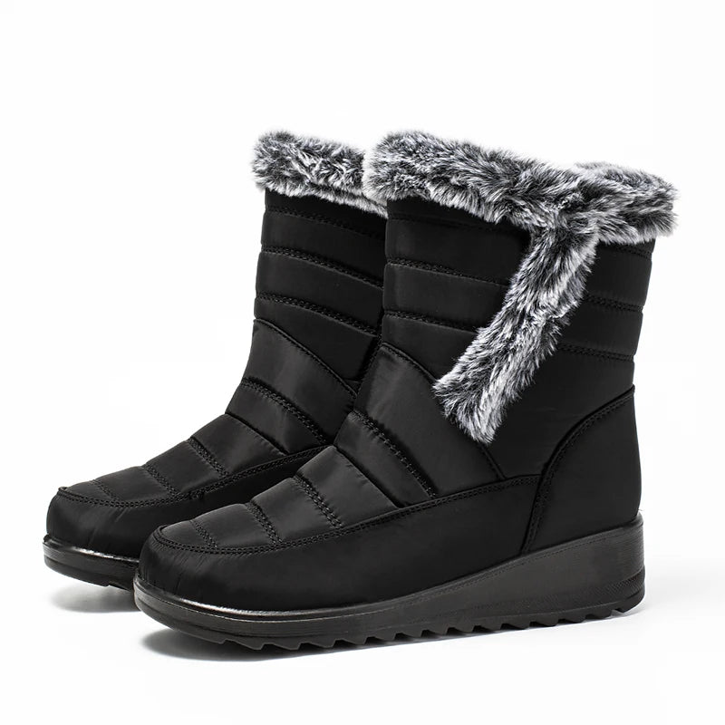 Thick Warm Long Plush Waterproof Snow Boots Women Winter 2025 Non Slip Soft Fur Ankle Boots Woman Plus Size 44 Cotton Shoes Mom