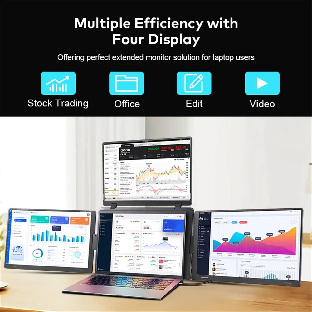 Rospider Portable Triple Screen Extender for Laptops – 14" to 18.5", FHD IPS, Foldable, Compatible with MacBook & Windows