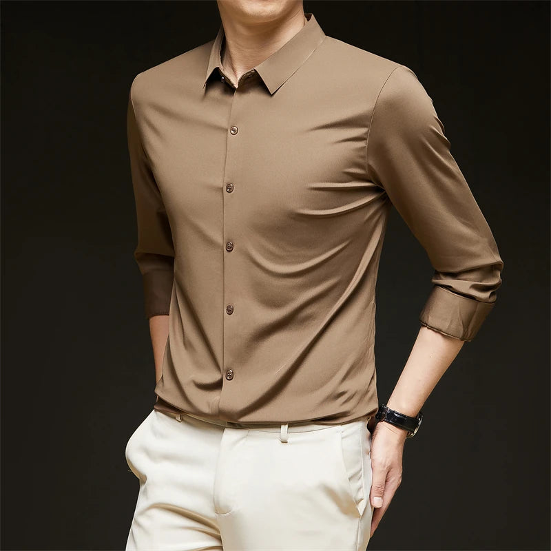 Men's Solid Long-Sleeve Business Casual Shirt