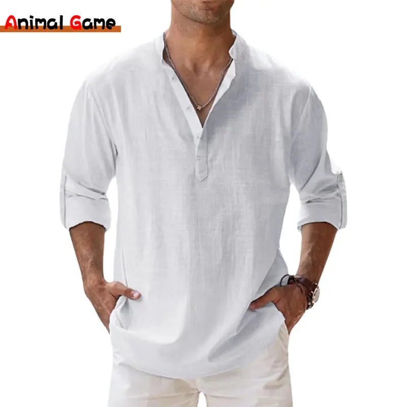 Men's Cotton Long-Sleeve Henley Shirt