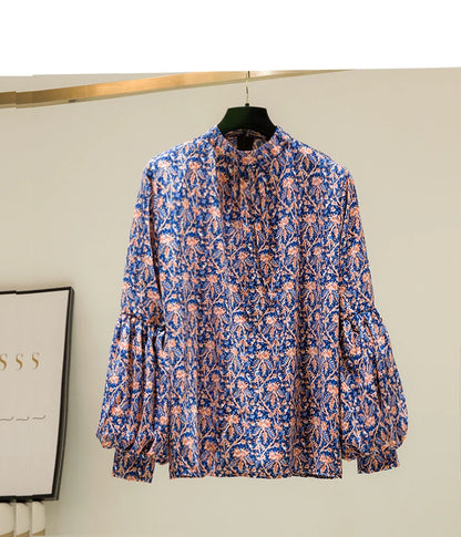 Vintage-Chiffonbluse mit Blumenmuster und Laternenärmeln