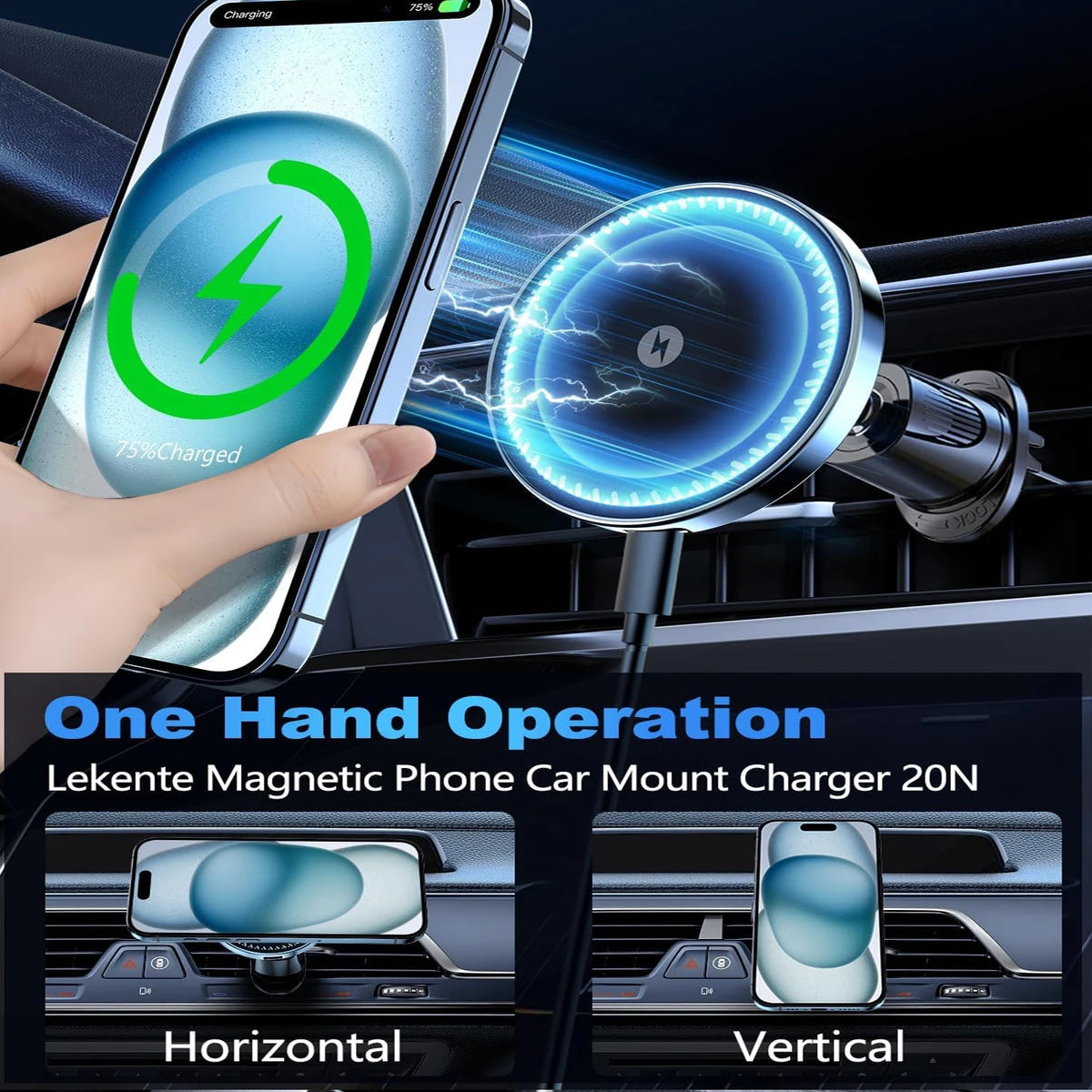 15W Magnetic Car Phone Charger & Air Vent Mount