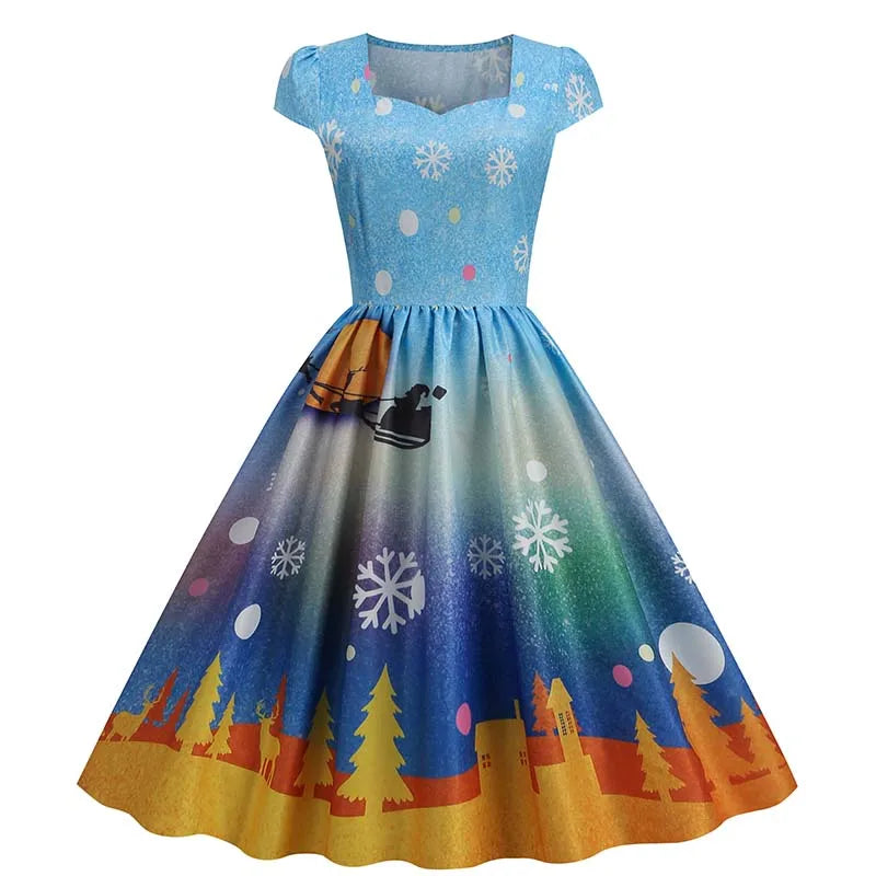 Women's Vintage-Style Printed A-Line Party Dress
