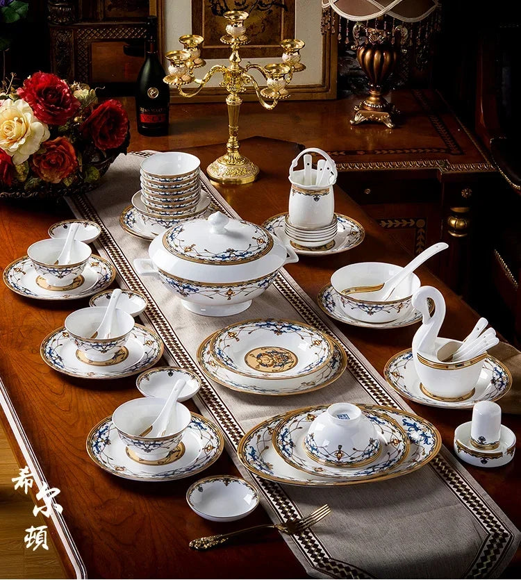 Floral Bone China Dinnerware Set, 56 or 60 Pieces