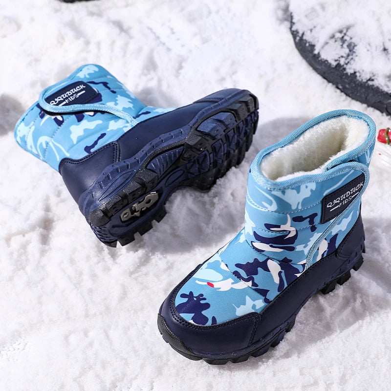 Children Snow Boots Winter Shoes Plush Waterproof Fabric Non-Slip Boys Girls Shoes Rubber Sole Fashion Warm Outdoor Boots New