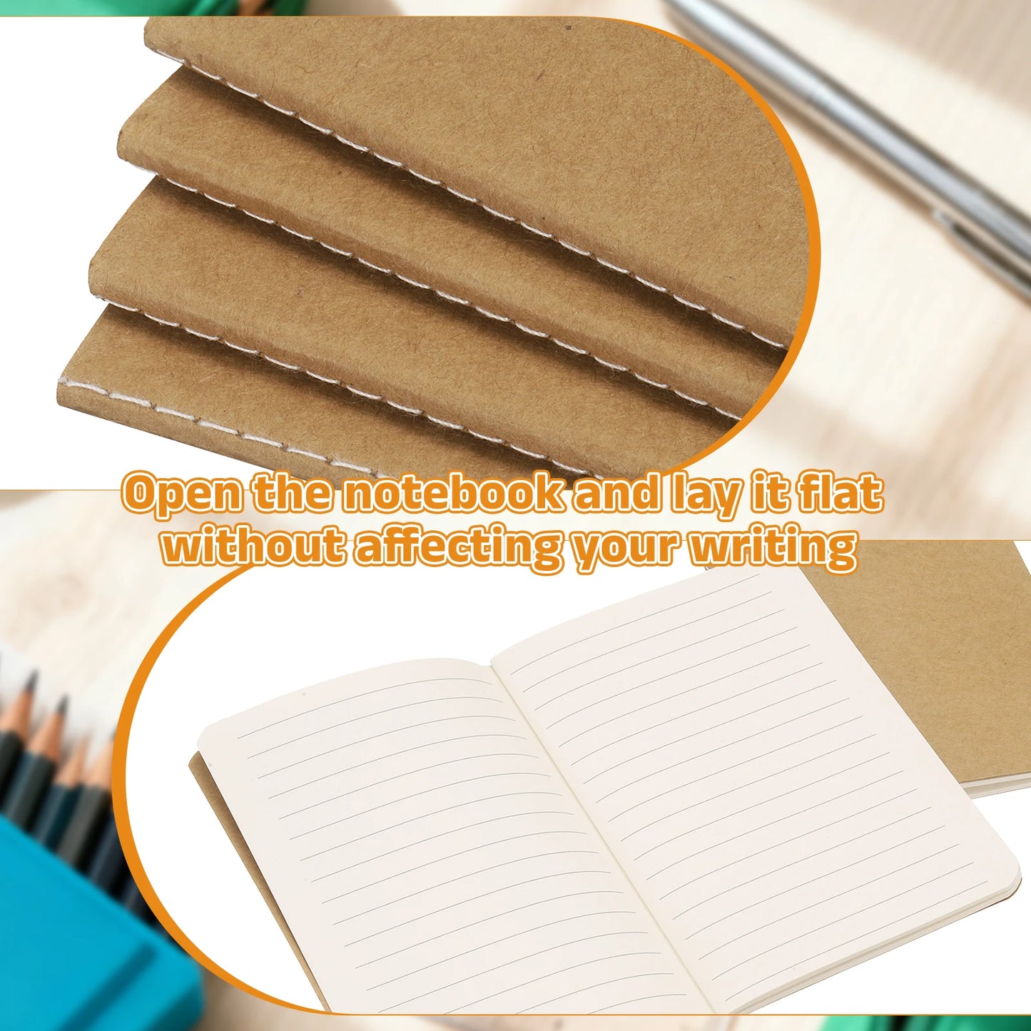 4/6Pcs A6 Mini Pocket Notebook Kraft Paper Lined Journal Memo Pad 30 Sheets/60 Pages Portable Notebook Notepad Office Supplies