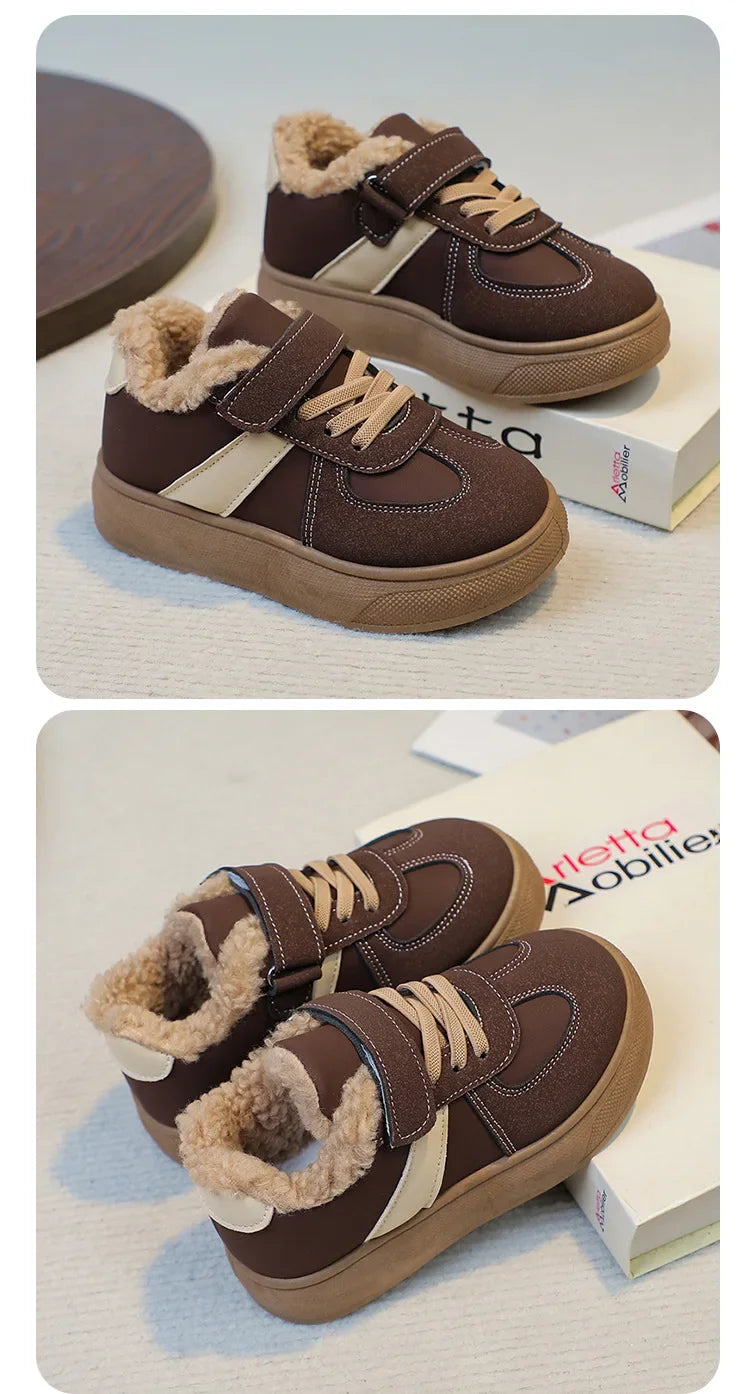 Kids' Plush-Lined Hook-and-Loop Winter Shoes