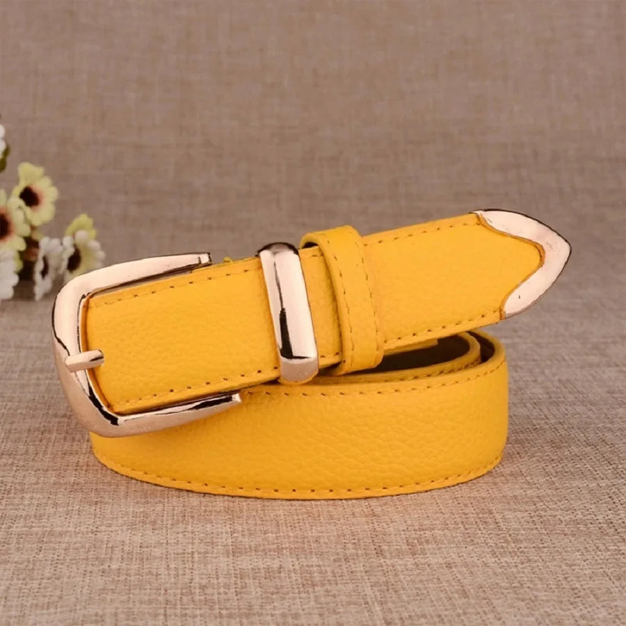 Women's Pin-Buckle Belt – Faux Leather with Pointed Tip, 13 Colours