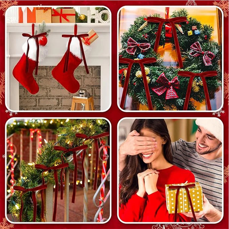 Velvet Christmas Tree Bows – 18 cm Vintage Ribbon Bows (10 or 20 Pack)