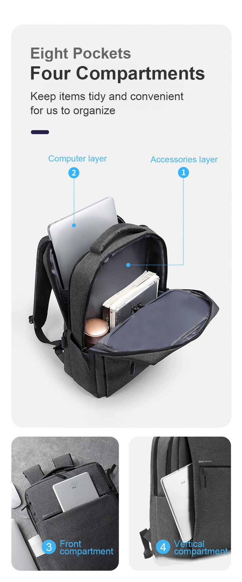 17.3" Laptop Travel Backpack - Large Capacity Waterproof Multi-Pocket Men's Bag