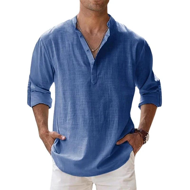 Men's Cotton Long-Sleeve Henley Shirt