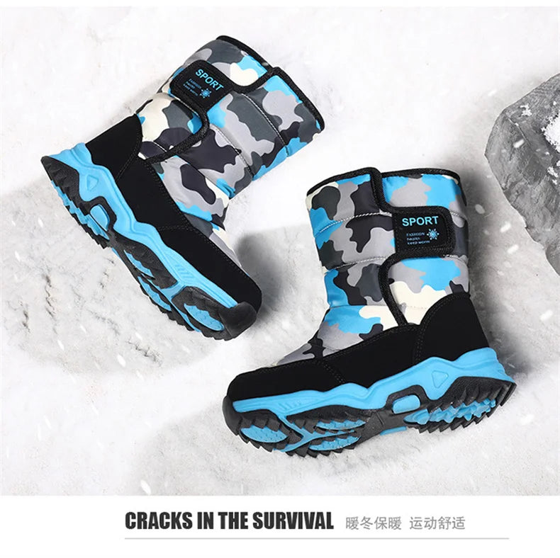 Kids' Plush-Lined Hook-and-Loop Winter Ankle Boots