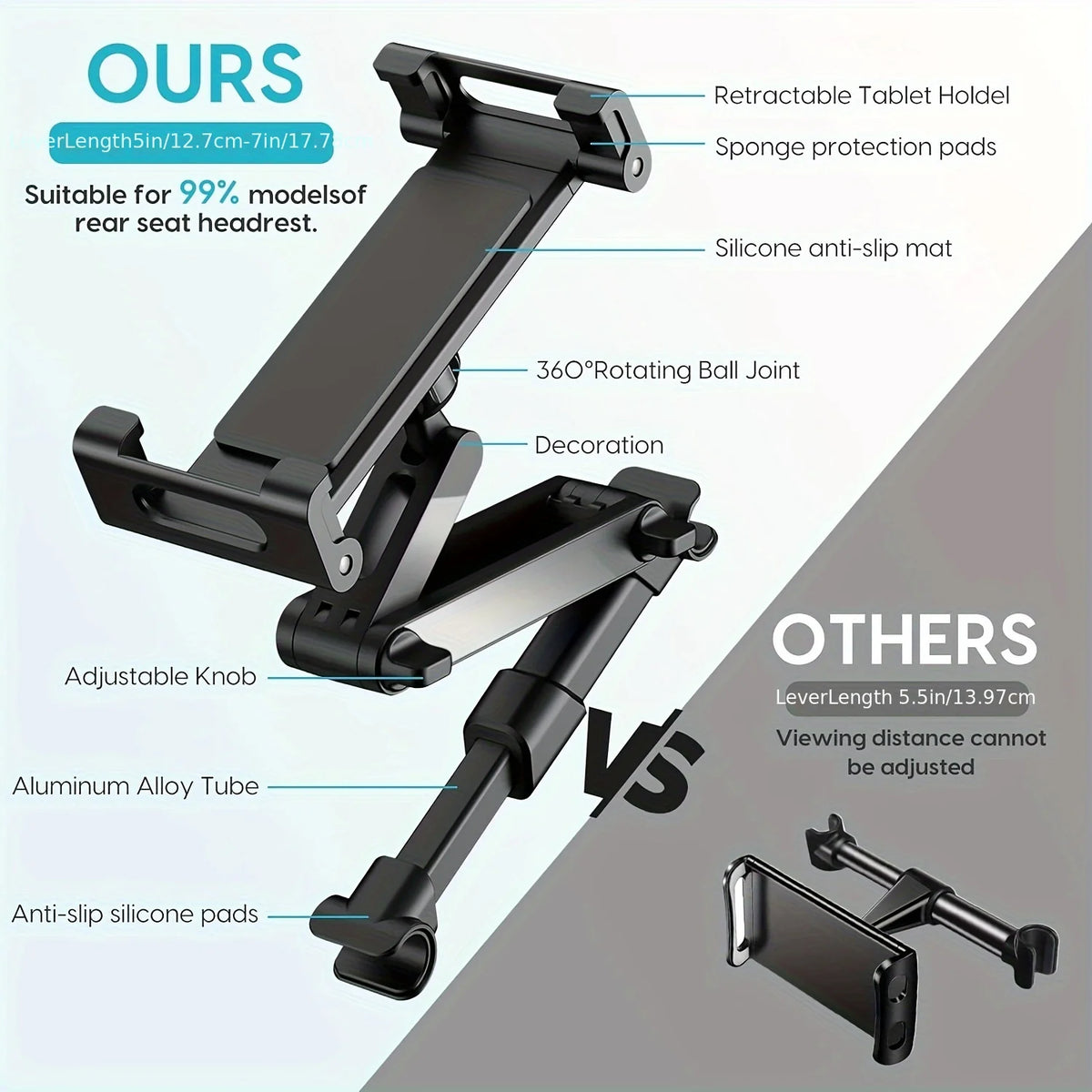 Adjustable Car Headrest Tablet & Phone Holder