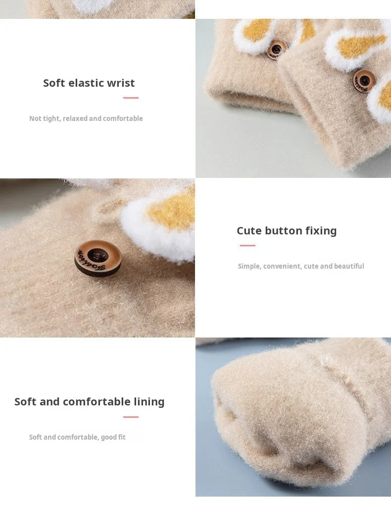 Kids' Bunny Flip-Top Knit Gloves – Half-Finger Mittens (Ages 4–11)