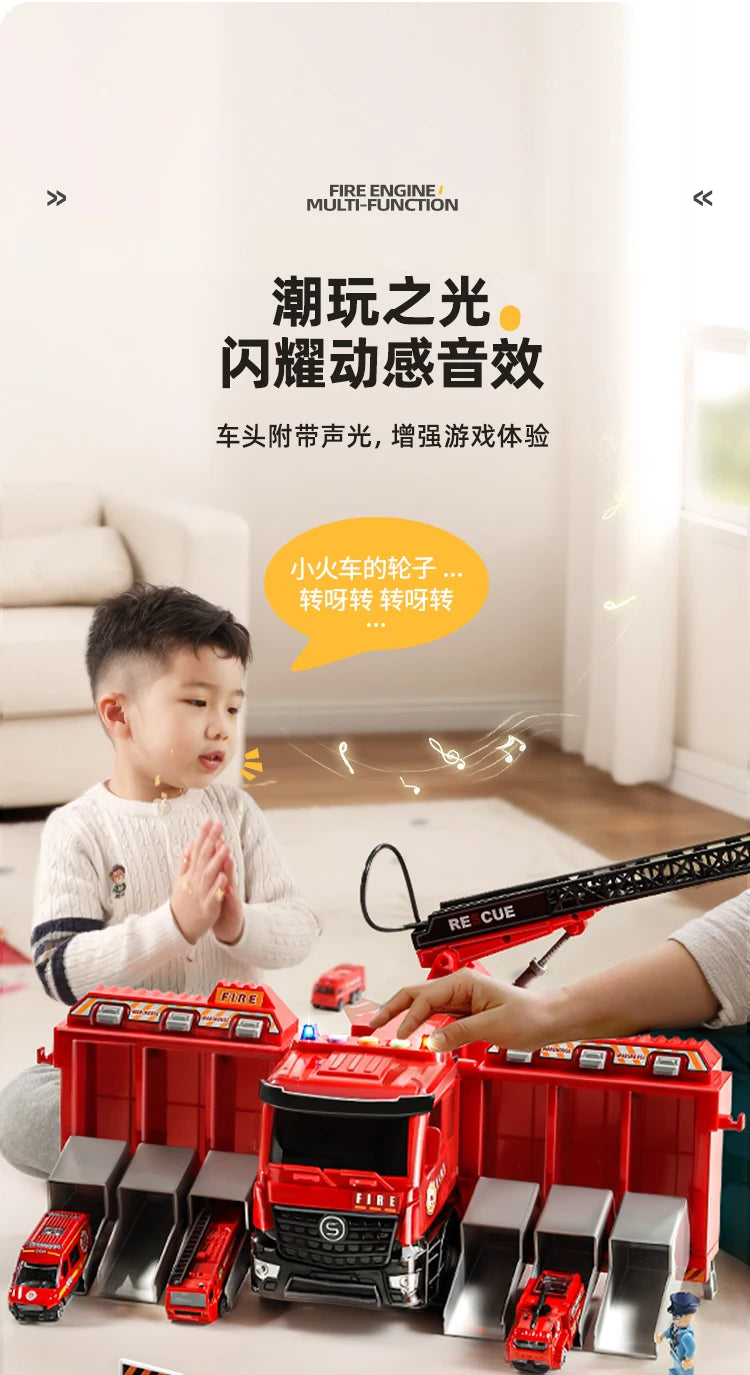 Alloy Fire Truck Toy with Extending Ladder – Transforming Rescue Truck