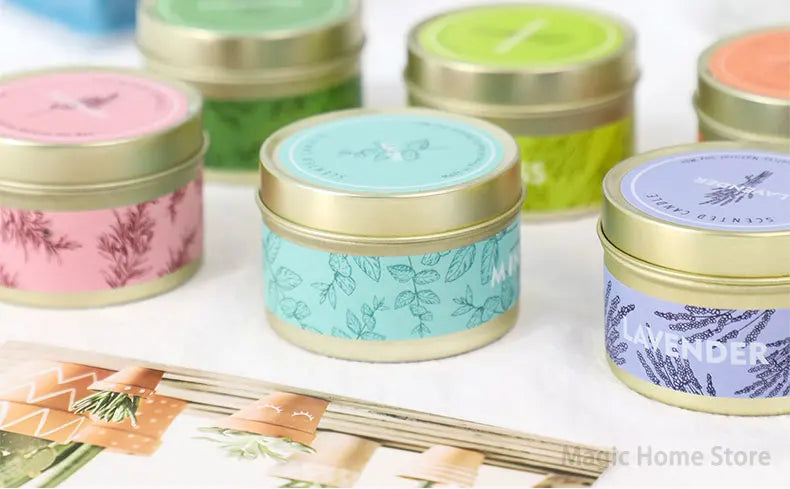 Smokeless Scented Aromatic Candles Creative Travel Tin Natural Soy Wax Scented Candles Wedding Decorative Candle Guest Gifts Box