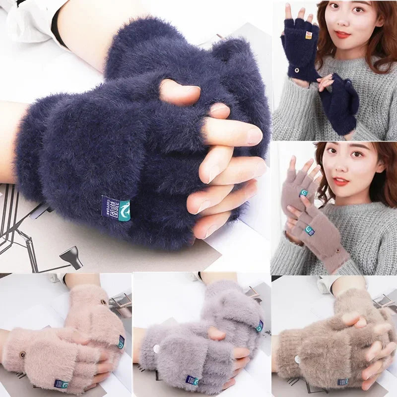 Women's Plush Flip-Top Mittens – Fingerless Convertible Gloves