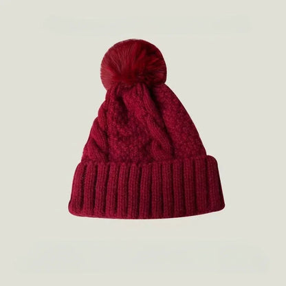 Women's Cable-Knit Pom-Pom Beanie – Plush-Lined Winter Hat