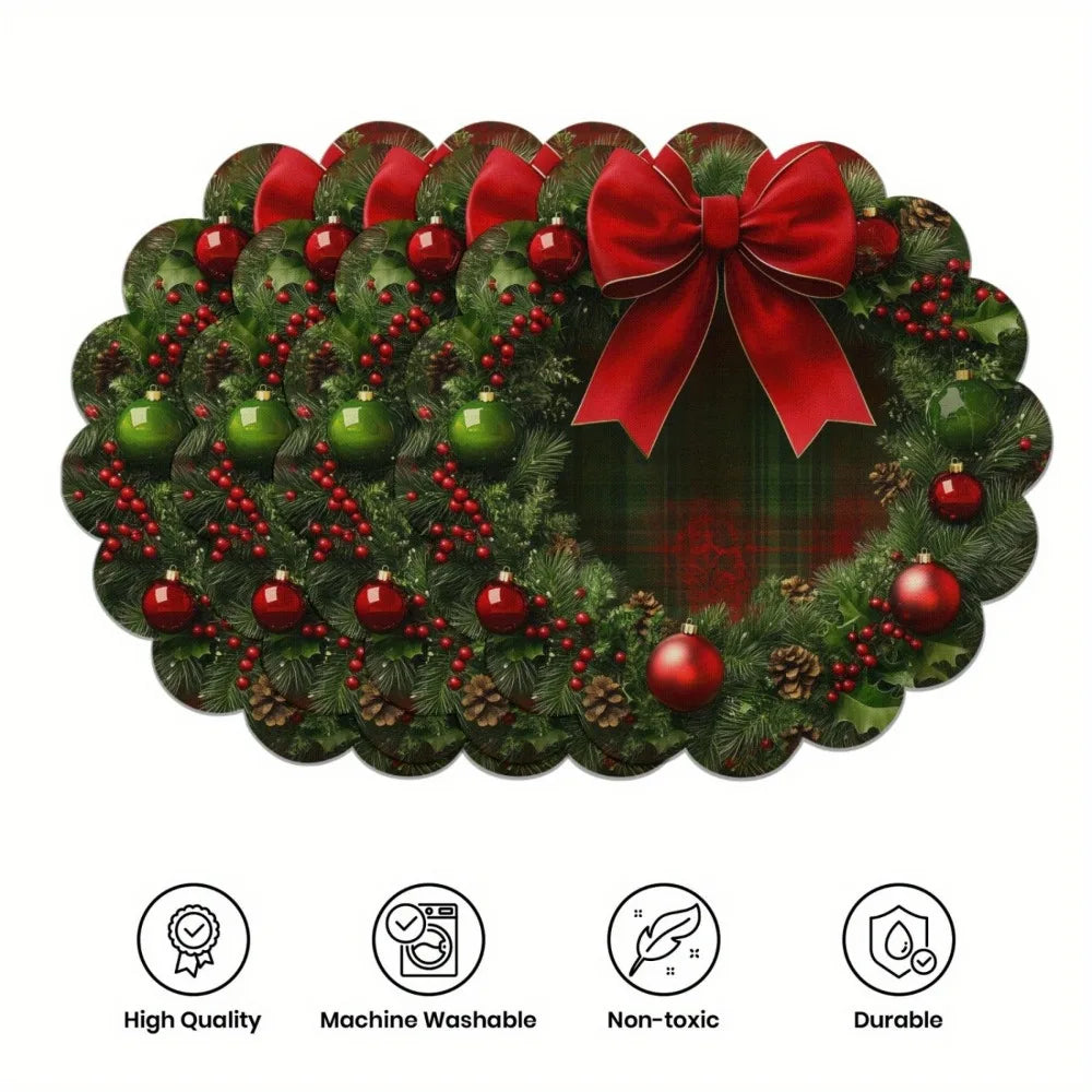 Christmas Round Placemats – Set of 4, Non-Slip & Heat Resistant