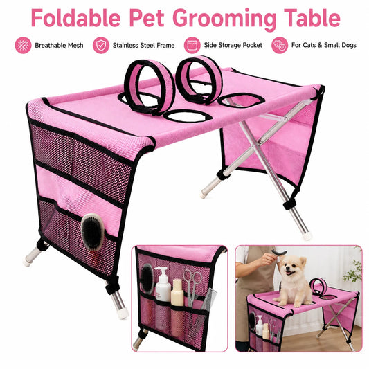 Portable Pet Grooming Table Foldable Dog Bathing Station Cat Care Workbench Adjustable Height Hair Trimming Nail Clipping Tool