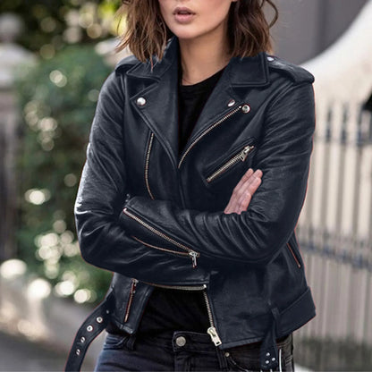 ZOMAXIUJEE Chaqueta corta de imitación cuero con cremallera para mujer