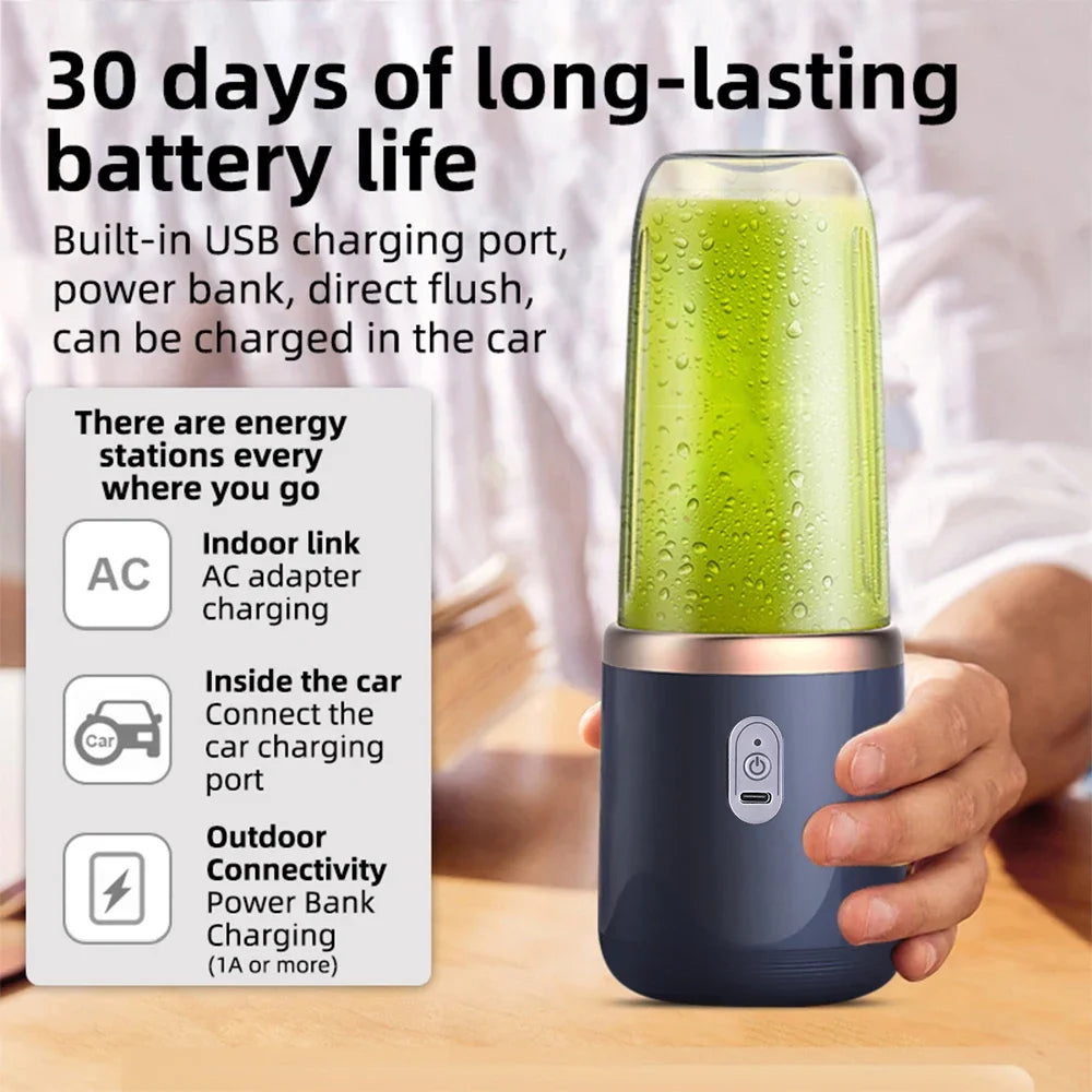 Portable Blender – USB-C Rechargeable 6-Blade Smoothie Maker with 2 Travel Cups