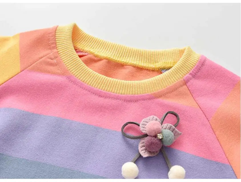 Girls' Rainbow Stripe Fleece Tutu Dress - Long Sleeve Autumn Princess Dress, 3T-7T