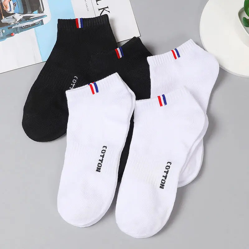 Men's Striped Cotton Ankle Socks – 5 or 10 Pairs, Black & White