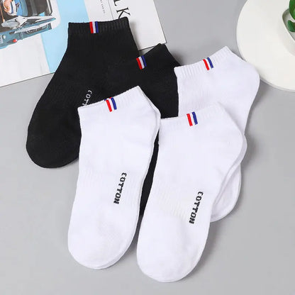 Men's Striped Cotton Ankle Socks – 5 or 10 Pairs, Black & White
