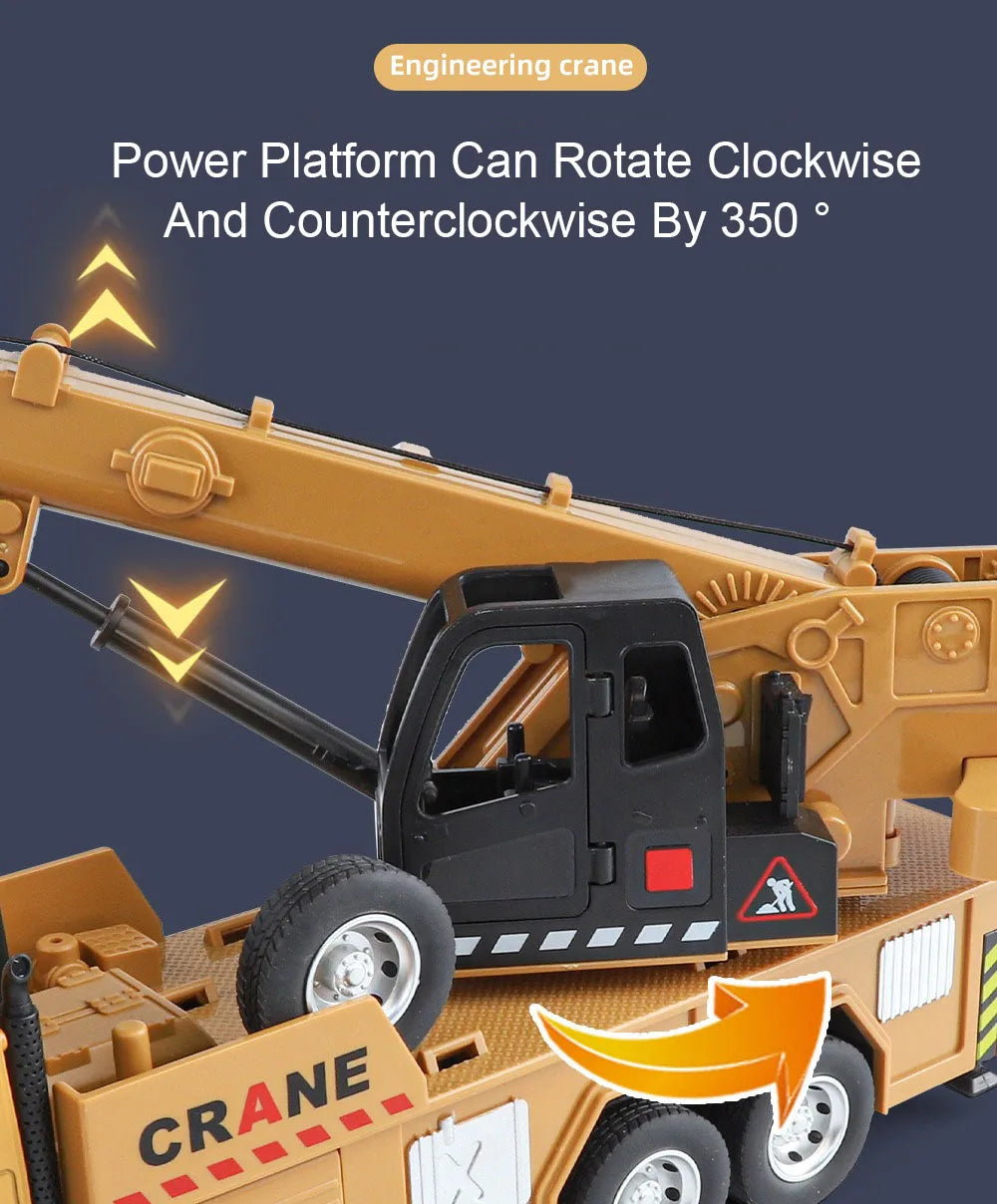 1:24 Diecast Crane & Mixer Truck with Lights, Sounds & Pull-Back