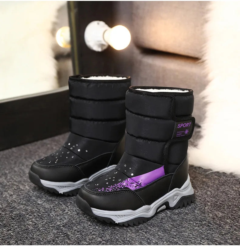 2025 New Winter Children Snow Boots Waterproof Warm Fur Rubber Sole Non-slip Fashion Girls Boys Boots EU 26-37