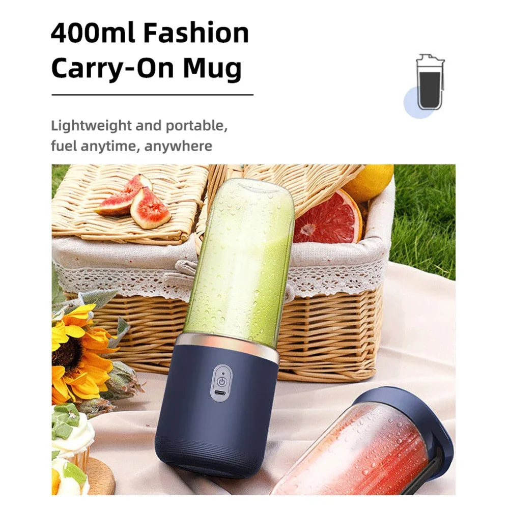 Portable Blender – USB-C Rechargeable 6-Blade Smoothie Maker with 2 Travel Cups