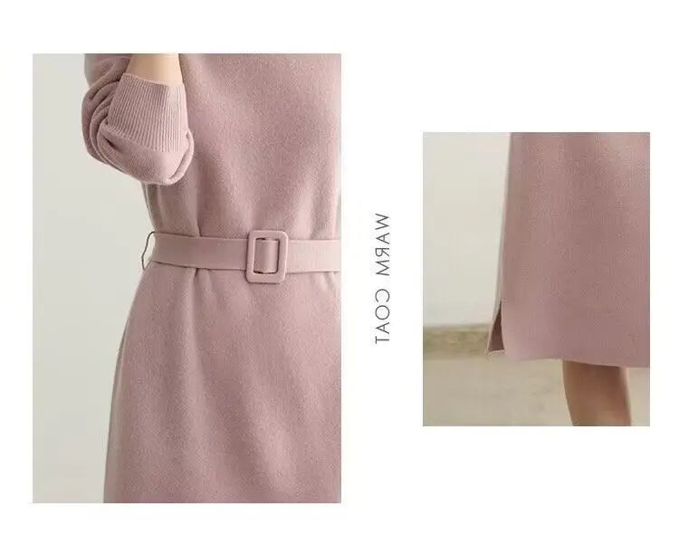 Women's Knit A-Line Midi Dress with Sash