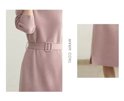 Vestido midi de punto en línea A con cinturón para mujer