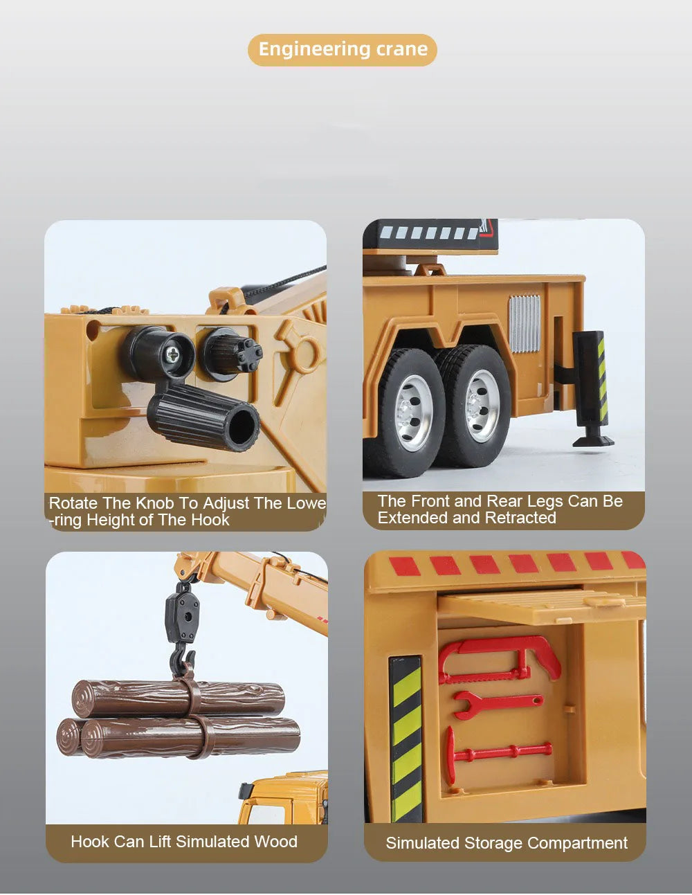 1:24 Diecast Crane & Mixer Truck with Lights, Sounds & Pull-Back