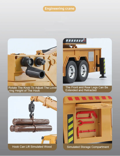 1:24 Diecast Crane & Mixer Truck with Lights, Sounds & Pull-Back