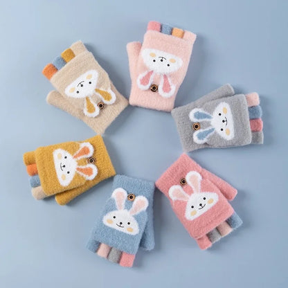 Guanti in maglia a coniglietto con lembo ribassabile per bambini – Manopole a mezzo dito (4–11 anni)