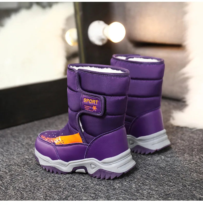2025 New Winter Children Snow Boots Waterproof Warm Fur Rubber Sole Non-slip Fashion Girls Boys Boots EU 26-37