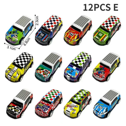 12 coches de carreras de aleación con mecanismo de retroceso – Set de coches de metal fundido a escala 1:64 para niños
