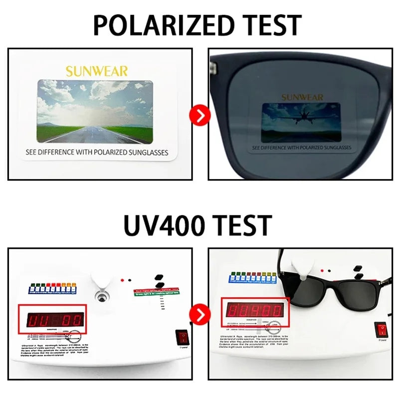 Polarized and UV400 test images for sunglasses with a white background.